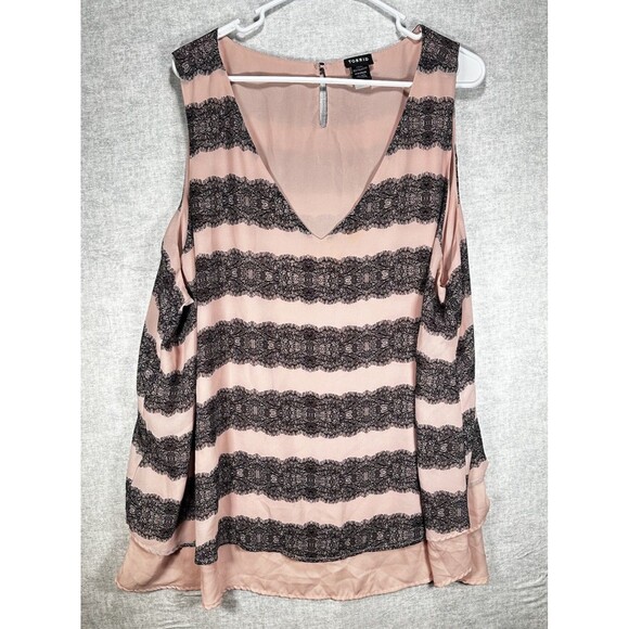 Torrid Lace Print Layered Pink Black Tank Blouse Size 3 Keyhole Back - Picture 1 of 6